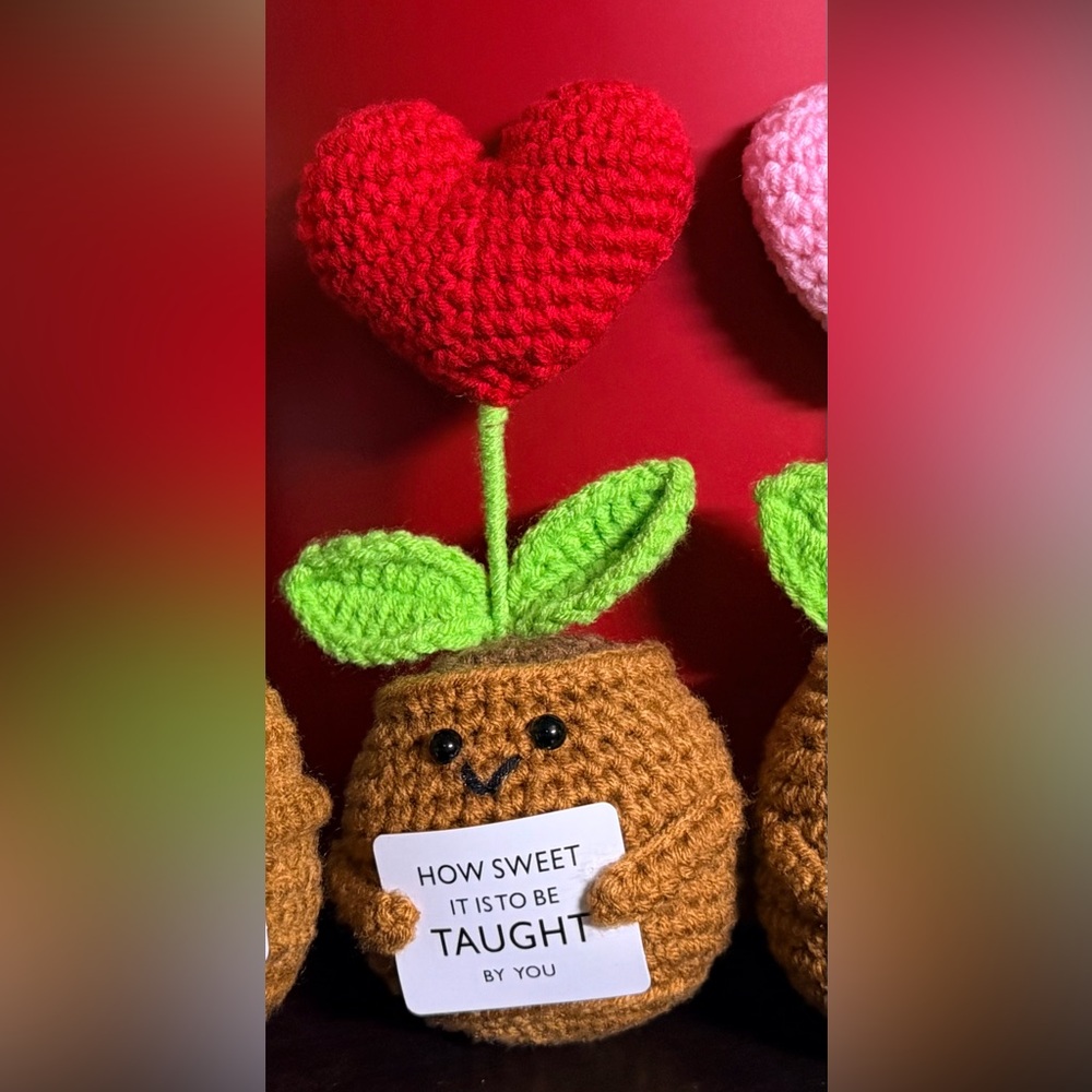 Red Crochet Heart with Green Stem